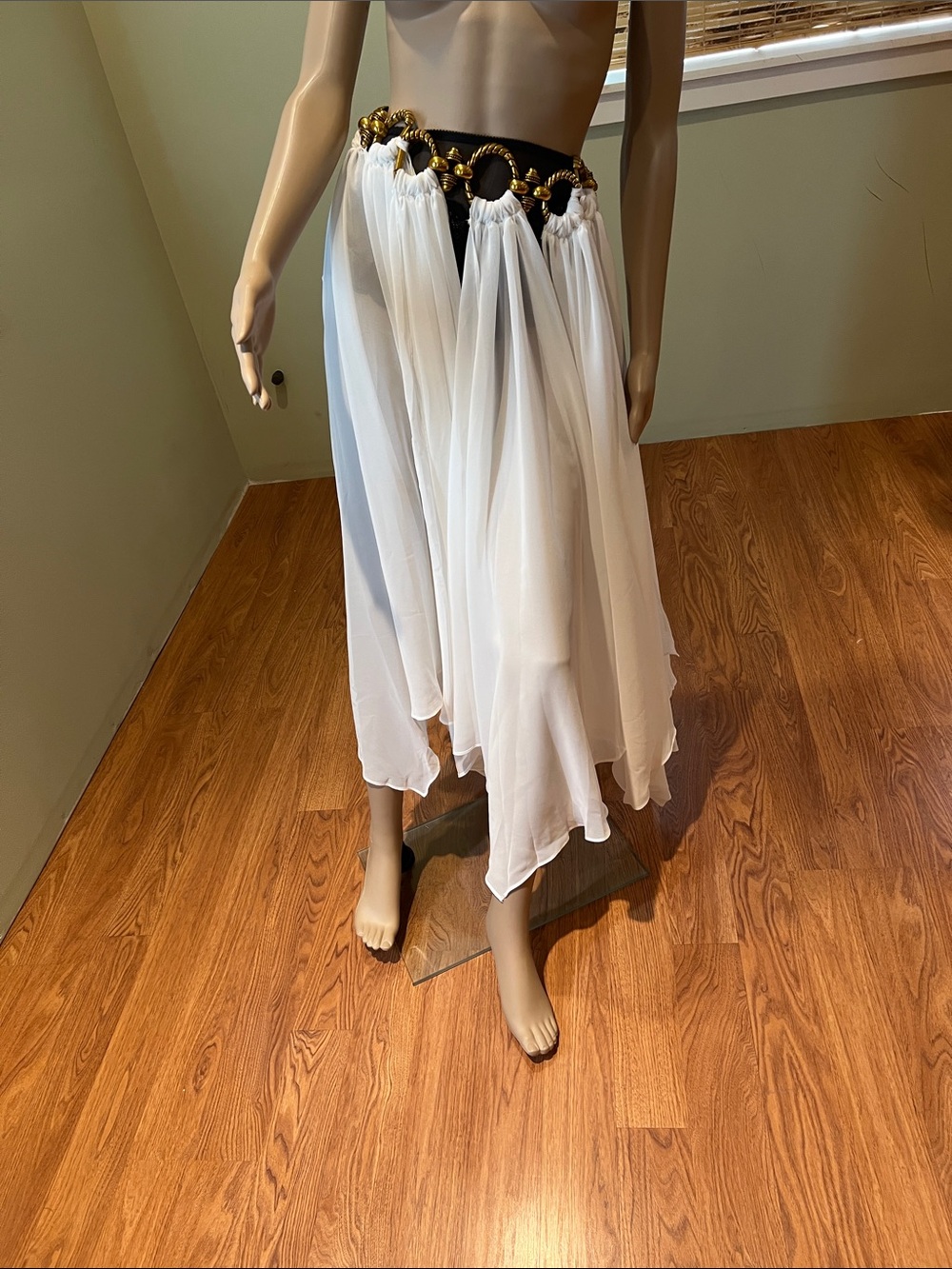 Akira White Sheer Chiffon Skirt Decorative Antique Gold waistband Size 1X/2X